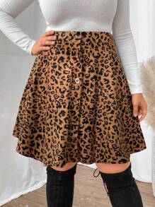 Calvaya Váy xếp ly họa tiết da báo cỡ lớn cho nữ - màu nâu - Xem 1