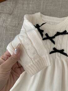 SHEIN LMoss Kids LMoss Baby Girl Cute Bow Long Sleeve Knit Sweater Dress, Autumn/Winter