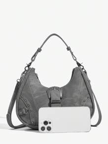 SHEIN ICON Quý cô, Túi xách tay nữ, Túi đeo chéo, Thời trang, Cá nhân hóa, Đơn giản, Đa năng, Đường phố, Những cô gái ngọt ngào và sành điệu, Những cô gái nóng bỏng, Y2k, Cổ điển, Đinh tán, Cổ điển, Thanh thiếu niên, Túi Y2k, Phong cách thời trang thập niên 2000, Túi Gothic Punk dành cho phụ nữ - Xám - Xem 5