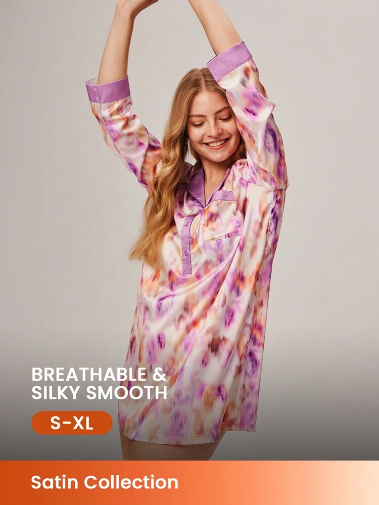 Satin Floral Button-Up Nightdress