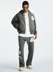 Manfinity VCAY Men's Loose Knitted Long Sleeve Sweatsuit Set, For Fall Winter - Grey - View 1