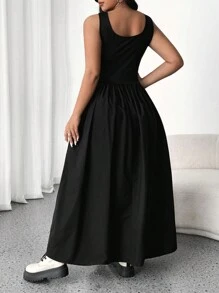 Flirla Đầm Maxi Không Tay Cổ Vuông Dệt Kim Size Lớn Cho Nữ Trang Phục Thường Ngày - màu đen - Xem 2