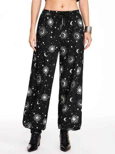 Hippie Women's Stars & Moons All-Over Print Lounge Pants, Casual For Everyday Wear