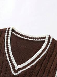 Manfinity Sporsity Chaleco de punto informal con ribete contrastante para hombre, otoño