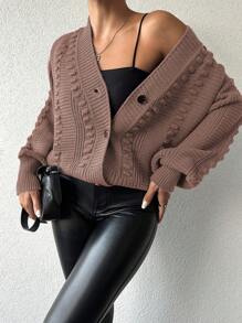 SHEIN Women's Casual Front Button Loose Drop Shoulder Cardigan, Autumn/Winter - Dusty Pink - View 5