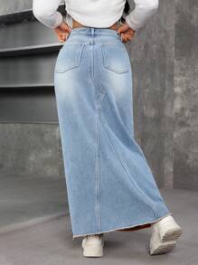 SHEIN EZwear 秋季休闲洗水长款牛仔裙