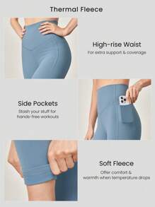 GLOWMODE 26'' FeatherFit™ Fleece Warm Tummy Control High-Rise Waist Leggings Low Impact Yoga Pilates Daily Warm Winter - Dusty Blue - View 4
