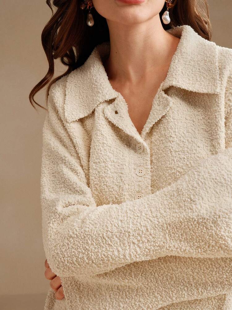 Women Casual Solid Color Long Sleeve Loose Half Open Front Sweater, Autumn/Winter Knit Pullover Fall
