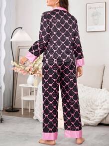 Ensemble de pyjama femme avec haut à manches longues et pantalon imprimé nœud