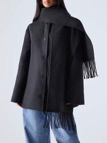 LYSMO Women Casual Minimalist Solid Color Scarf Collar Long Coat For Autumn/Winter Cape Jacketcape Coat - Black - View 1