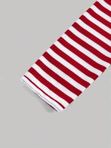 SHEIN MOD Women's Contrast Bow Front Striped T-Shirt, Autumn T-Shirt, T-Shirt, Cute T-Shirt, Casual T-Shirt