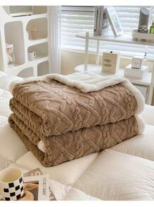 1 pieza Manta de doble capa con patrón de rombos clásico, manta de tiro cálida y cómoda para sofá, adecuada para uso diario en cama, habitación, sala de estar, dormitorio, oficina, camping, (Púrpura/Café), Decoración de otoño, Decoración de otoño, Decoración de habitación