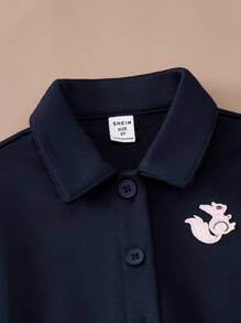 PrepCrw 年轻女孩学院风靛蓝针织合身前扣领连衣裙，秋冬 - 藍色 - 查看 3