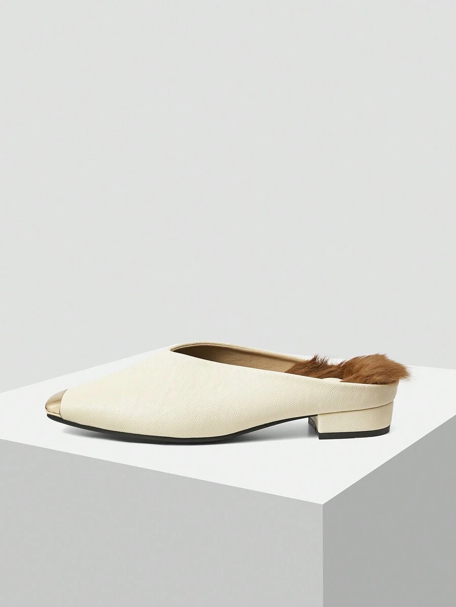 MOTF PREMIUM 女士米色兔毛低跟拖鞋，情人节款