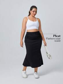 Flexra Váy Mini Denim Thường Ngày Cỡ Lớn, Chất Liệu Dệt Kim Co Giãn Tối Giản & Thời Trang Cho Mặc Hàng Ngày - màu đen - Xem 3