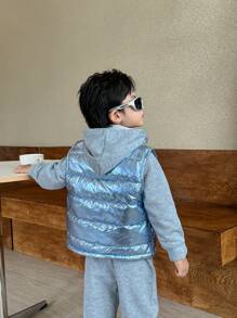 年轻男孩字母印花长袖连帽运动衫 + 无袖带口袋拉链背心 + 松紧腰裤 3 件套 - 彩色 - 查看 4