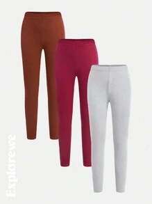 SHEIN 3pcs Girls Tween Girl Urban Casual Style Slit Hem Leggings, Comfortable & Warm, Suitable For Sports, School, Party, Photo Shooting, Daily Wear, Autumn/Winter