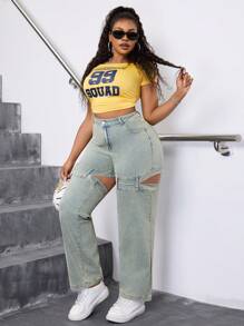 SHEIN SXY Plus Size Casual Versleten Hoge Taille Losse Fit Jeans