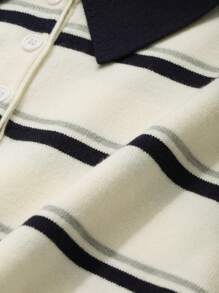 DAZY 女款拼色条纹宽松高领长袖毛衣 - 杏色 - 查看 7