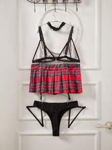 Conjunto de lencería sexy a cuadros de 6 piezas talla grande - Multicolor - Ver 2