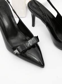 CUCCOO CHICEST Tacones altos con puntera puntiaguda de estilo sexy y look con lazo trasero, ideal para la vibra navideña y de Año Nuevo en otoño e invierno - Negro - Ver 6