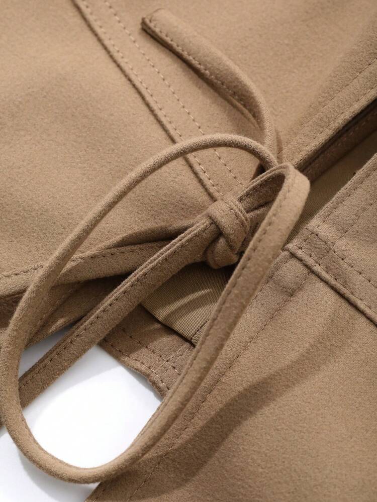Solid Color Form-Fitting V-Neck Sleeveless Tie-Up Jacket For Women,Fall Clothes Vest
