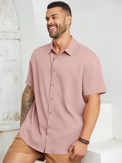 EASEVO 大码男士休闲短袖梭织衬衫