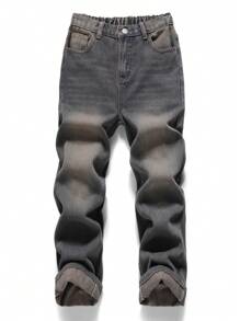 SHEIN Tween Boy Fashion Casual Vintage Blue Denim Baggy Wide-Leg Jeans For Boys Costume Dailywear And The Four Seasonsr Kids Clothes - Blue - View 5