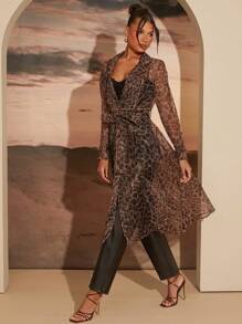 SHEIN Unity 欧根纱动物印花风衣秋冬外套