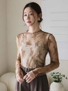 DAZY 女士花卉蕾丝透视长袖上衣