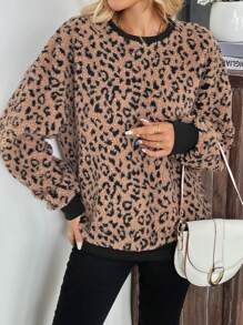 Chiquease Women Leopard Print Thermal Lined Thick Sweatshirt, Warm And Comfy Autumn/Winter Casual Pullover For Work, Travel & Daily Wear  Fall Outfit