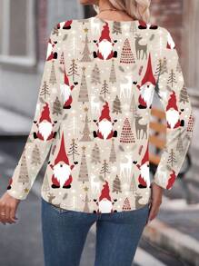 INAWLY Áo thun tay dài cổ chữ V in hình cây thông Noel và ông già Noel cỡ lớn, thường ngày, thời trang thu/xuân cho nữ mùa xuân - Nhiều màu - Xem 2