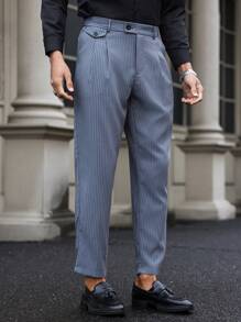 Manfinity Mode Pantalones casuales/de oficina de vestir con rayas y pliegues para hombre