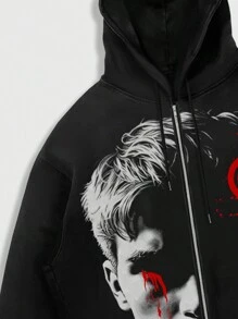 ROMWE MEN Grunge Punk 男士休闲图案印花卫衣连帽衫