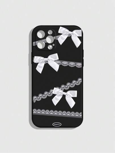 Kawaii Étui de téléphone en silicone noir avec un motif de nœud en dentelle, cute et cool, compatible avec iPhone 13 Pro Max, XR, 7/8 Plus, 12, convenant aux hommes et aux femmes