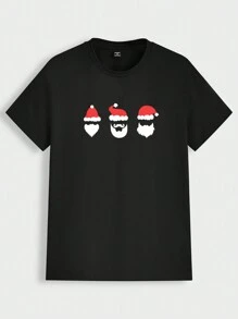 Manfinity Homme Christmas 3 Santa Claus Silhouette Print Casual Crew Neck T-Shirt For Men - Black - View 3