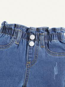 Cozy Pixies 女婴夏季可爱纸袋腰牛仔喇叭腿牛仔裤，带毛边下摆