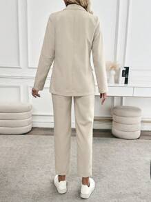 SHEIN LUNE 2pcs All-Match Essential Double-Breasted Jacket & Pants Suit, Casual And Commuter Friendly - Apricot - View 2