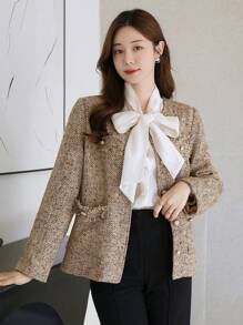DAZY Chaqueta holgada regular de mujer con dobladillo deshilachado de unicolor, ropa de otoño