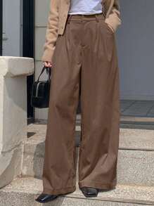 DAZY Women's Wideleg Pants With Pockets, Solid Color, Corduroy Material Fall,Winter - Coffee Brown - View 5