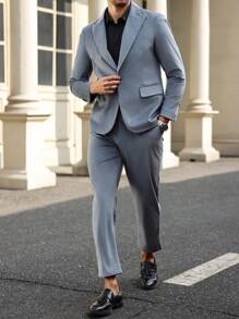 Manfinity Bizformal Men's Solid Color Jacket And Pants Suit Set