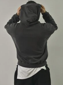 DAZY 男士秋季字母印花落肩长袖抽绳连帽运动衫 - 灰色 - 查看 2