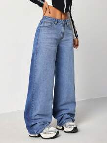 SHEIN EZwear Women's Low Waist Skinny Fit Straight Leg Blue Jeans