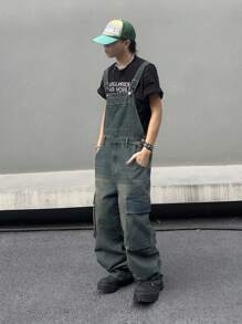 Manfinity EMRG 男式休闲宽松工装口袋牛仔背带连体裤