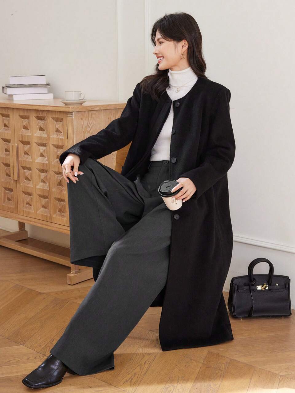 Women's Solid Color Elegant Extra Long Regular Coat, Autumn/Winter Women Jacket,Fall Women Clothes