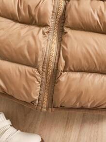 SHEIN Baby Girls Style Cute Versatile Warm Thermal Lined Solid Color Fur Collar Hooded Padded Coat, Suitable For Autumn/Winter - Multicolor - View 7