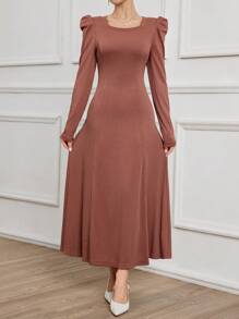 Modelyn 1 pieza Vestido midi elegante de unicolor con cierre en la cintura para mujer, Vestido largo de mujer para eventos de otoño