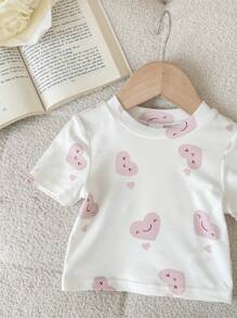 SHEIN Babygirl 可爱卡通图案针织短袖上衣，春夏 - 白色 - 查看 4