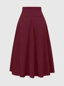 Franclia 女式纯色褶饰腰长裙，优雅的勃艮第酒红色 - 酒紅色 - 查看 2