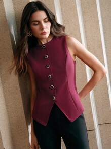Anewsta Women's Elegant Single-Breasted Round Neck Top, Suitable For Commuting For New Year Clothes Graphic Tees Women Tops - Red - View 3